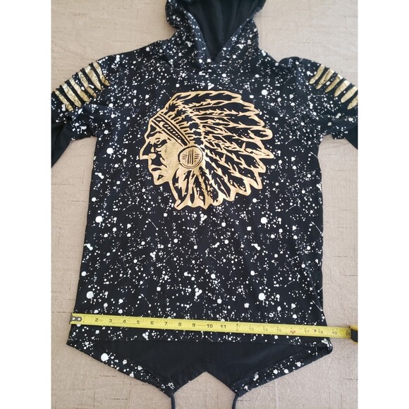 CARBON BOY'S Large Black Hoodie w/Gold Indian Chief 100% Cotton Drawstring Tie - Picture 12 of 13